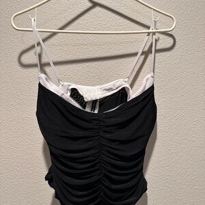 White Fox Boutique Elegant Black Mesh Ruched Camisole - Size XL